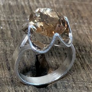 925 Sterling Silver Champagne Stone Ring